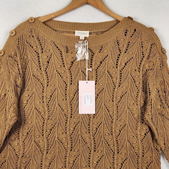 143 Story by Line Up Open Knit Pullover Sweater Women’s SZ M Camel Button Detail - Picture 4 of 14